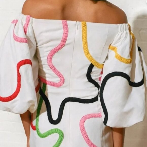 Mara Hoffman Namari Puff Sleeve Printed Linen Off the Shoulder Midi Dress Size 6 - Picture 6 of 12